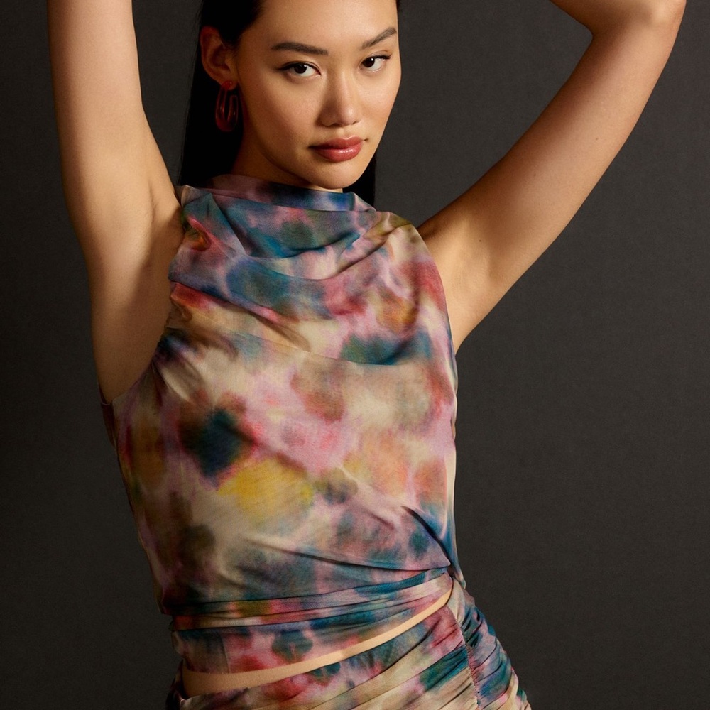 Anthropologie PILCRO PRINTED MESH SHELL TANK - Multicolor Sleeveless Top